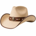 Western Strohhut mit Lederband in Beige