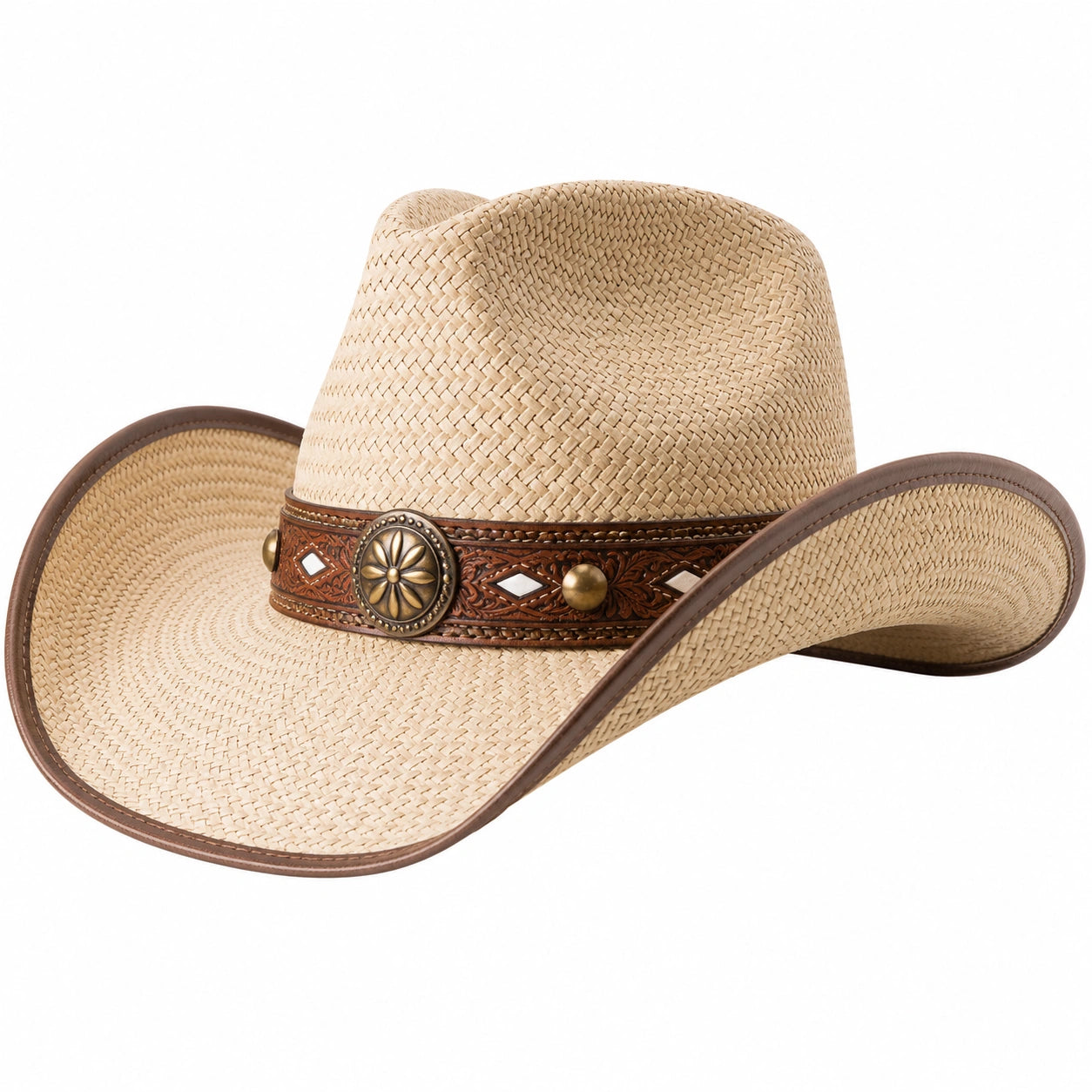Western Strohhut mit Lederband in Beige