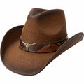 Unisex Cowboyhut Braun mit Stierkopf-Verzierung