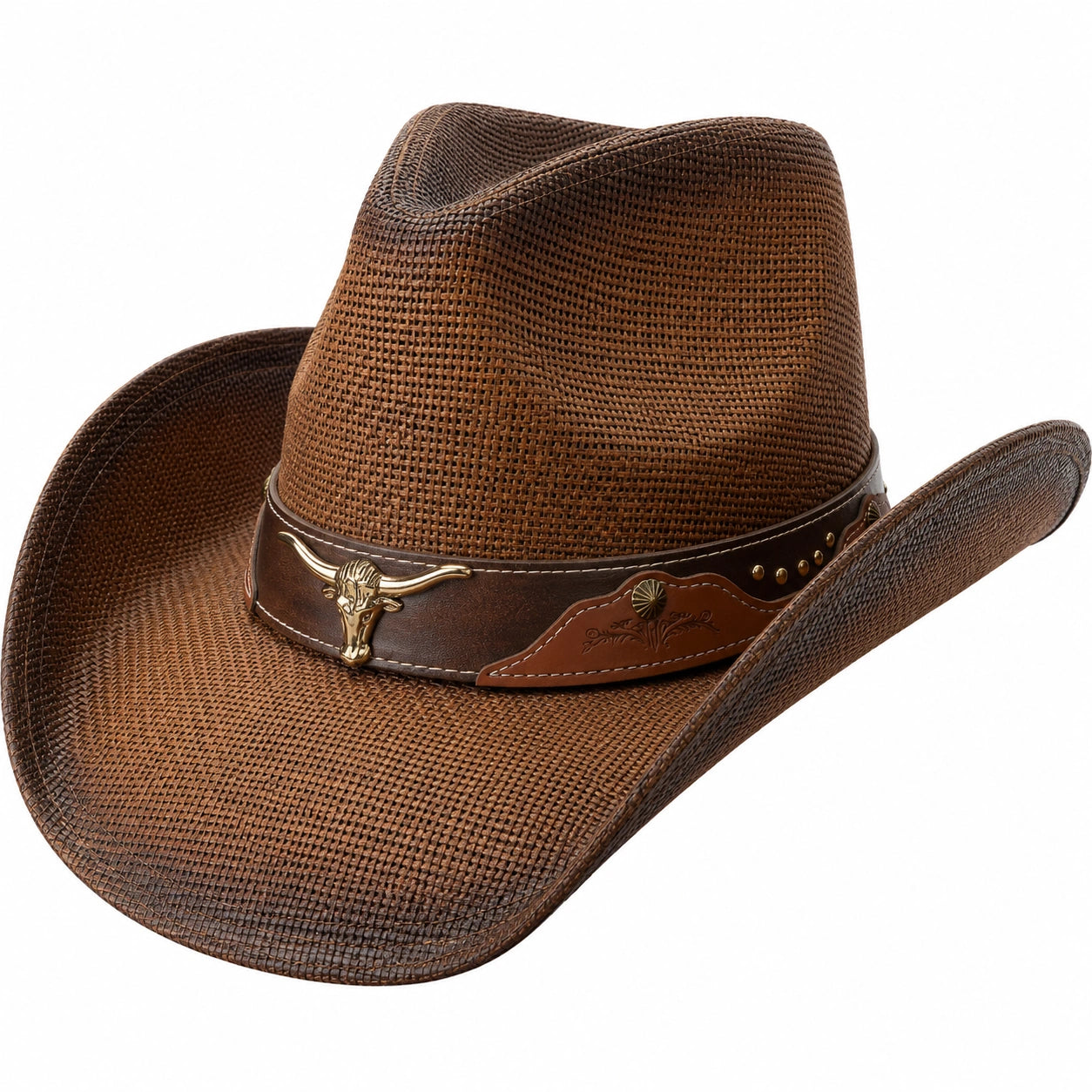 Unisex Cowboyhut Braun mit Stierkopf-Verzierung