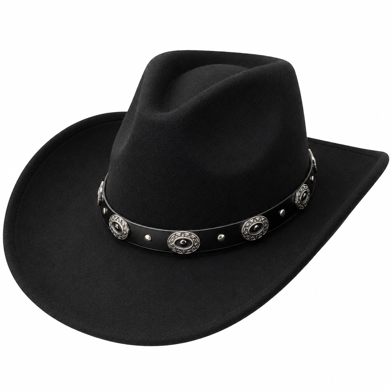 Schwarzer Cowboyhut mit Metallverzierungen