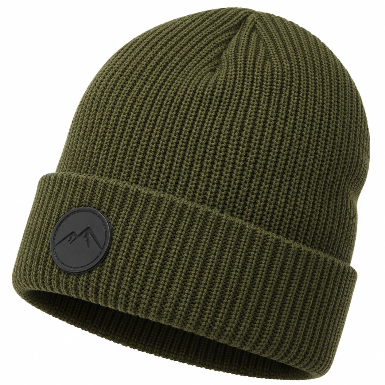 Olivgrüne Strickmütze mit Rippenmuster