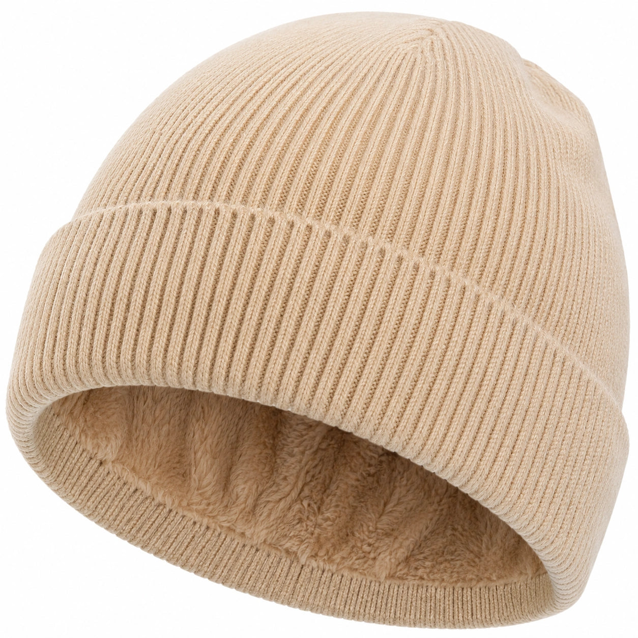 Beige Wintermütze mit Fleecefutter für Erwachsene