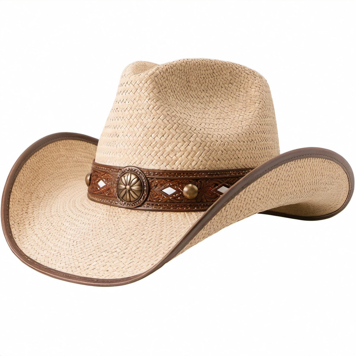 Western Strohhut mit Lederband in Beige