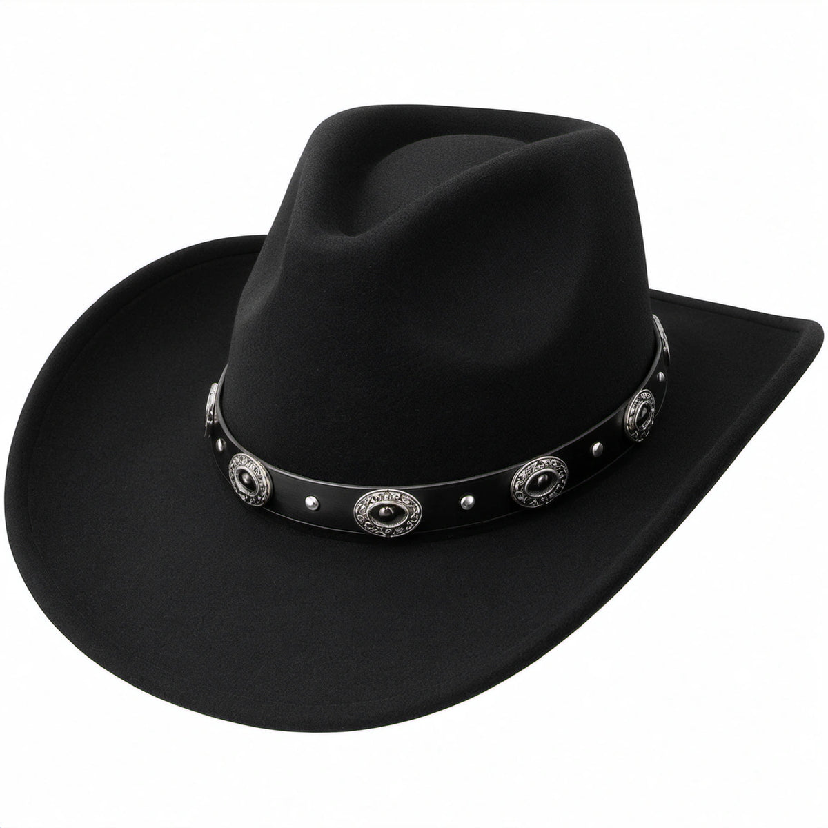 Schwarzer Cowboyhut mit Metallverzierungen