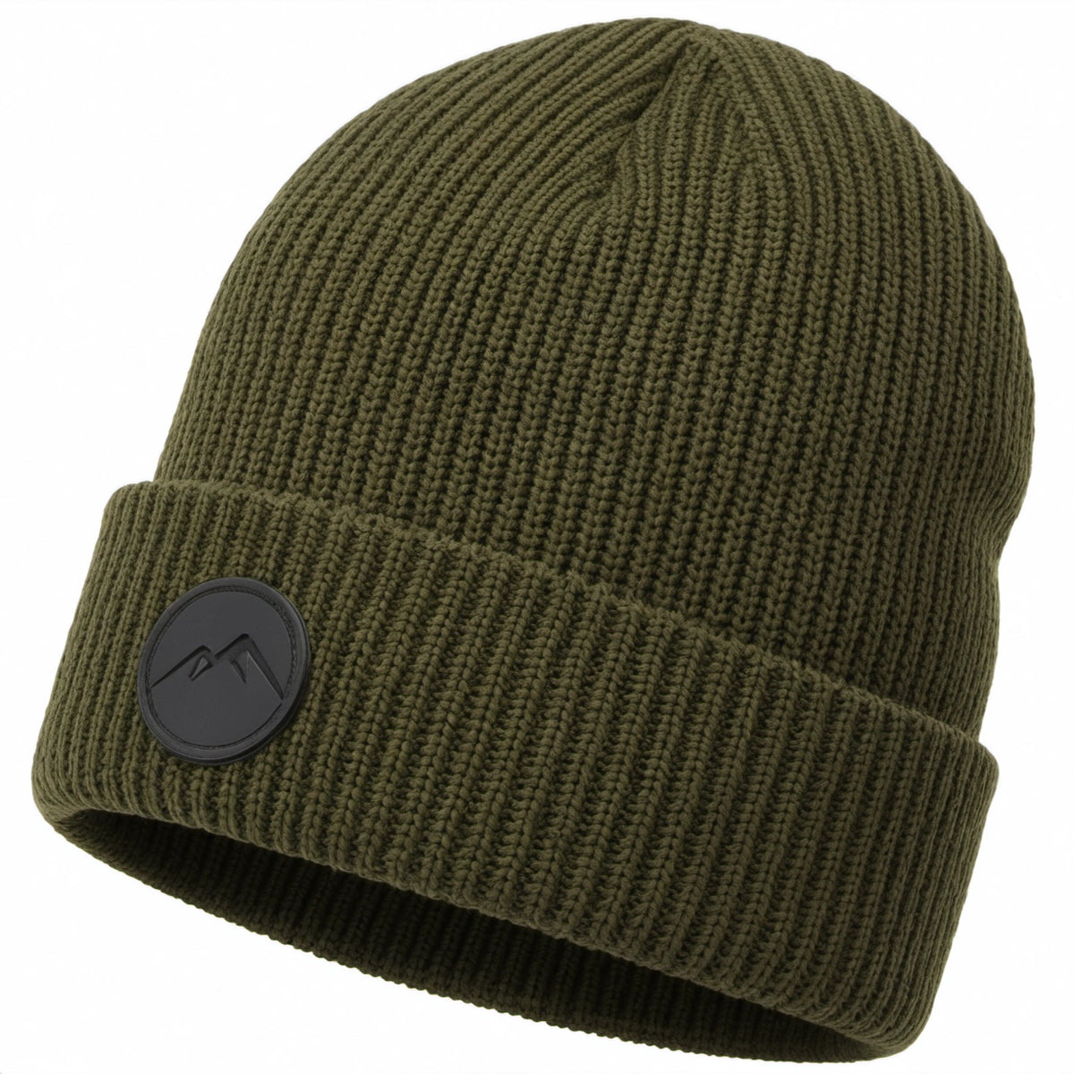Olivgrüne Strickmütze mit Rippenmuster