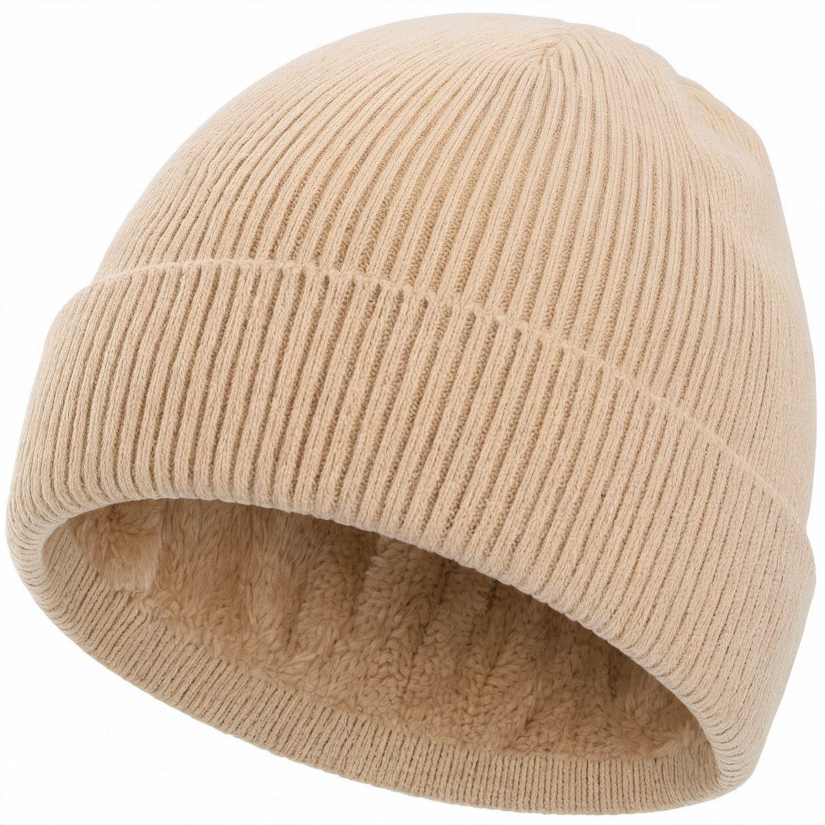 Beige Wintermütze mit Fleecefutter für Erwachsene